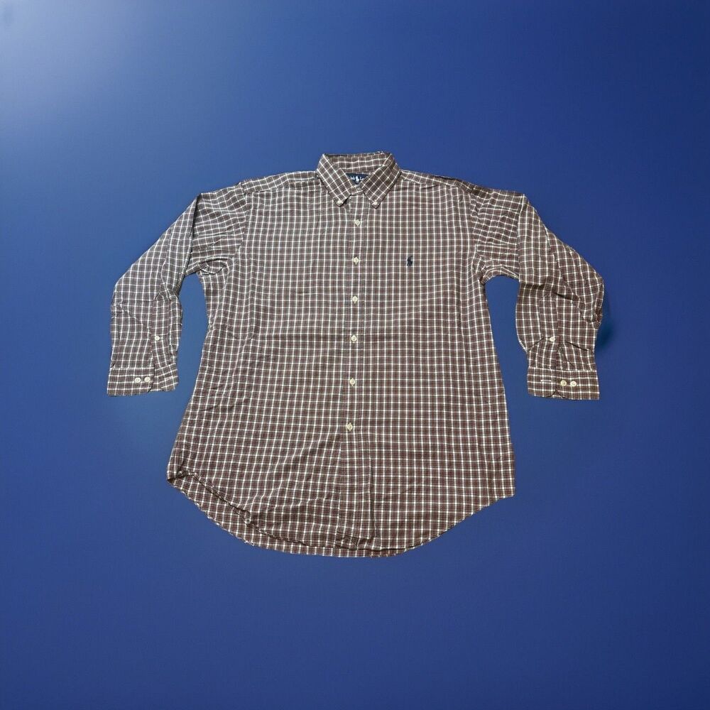 Ralph Lauren Shirt 16 32 / 33 Red Green Blue Plaid Yarmouth Button Down Cotton